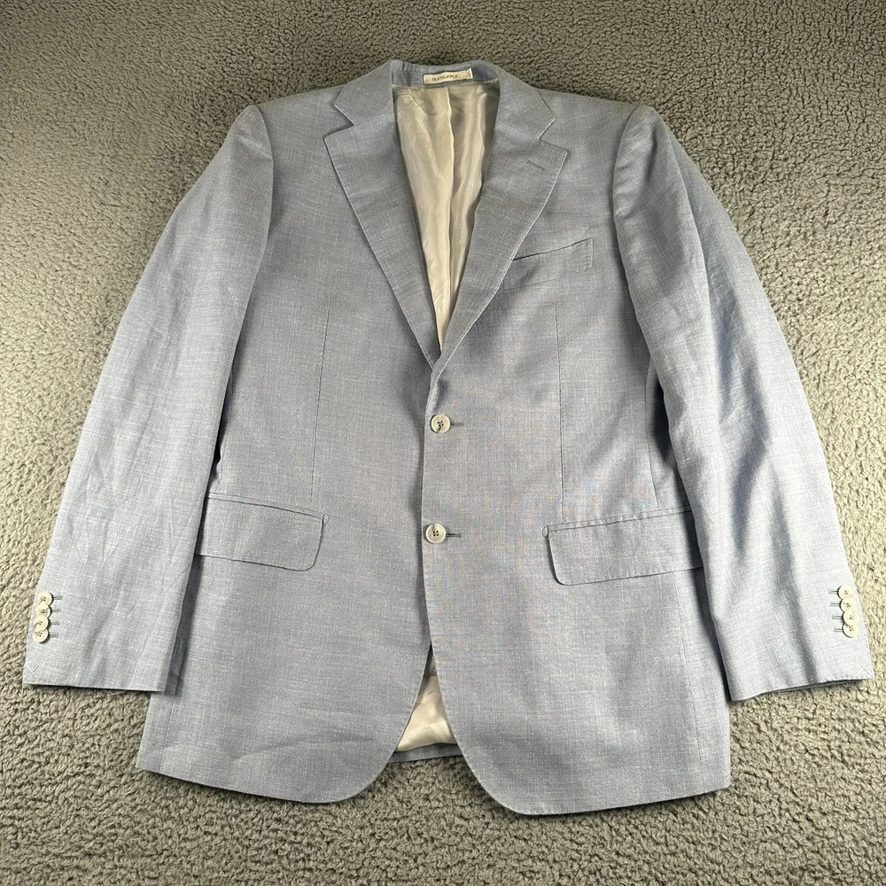 Suitsupply Lazio Sport Coat Mens 52(44 US)Blue Slim EThomas Wool Silk Linen